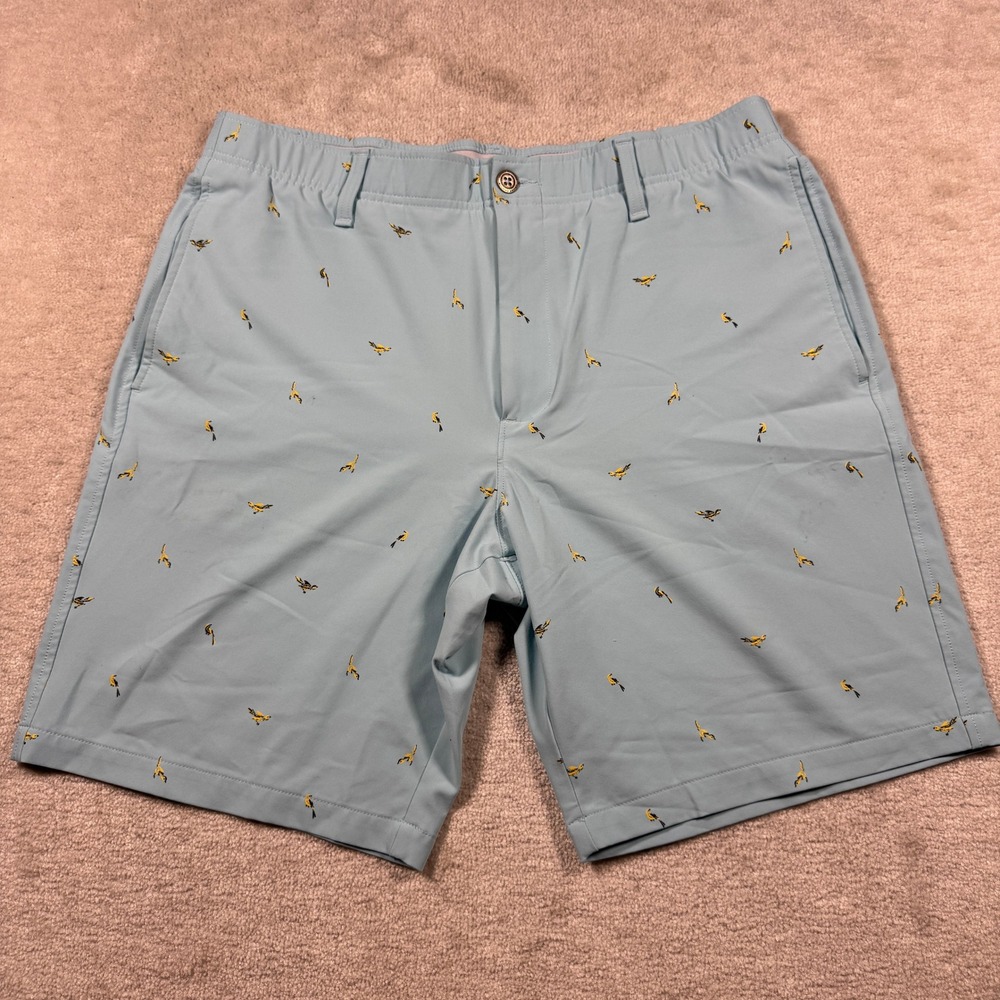 Under Armour Golf Shorts Mens 38 Blue Yellow Bird Print Performance Stretch